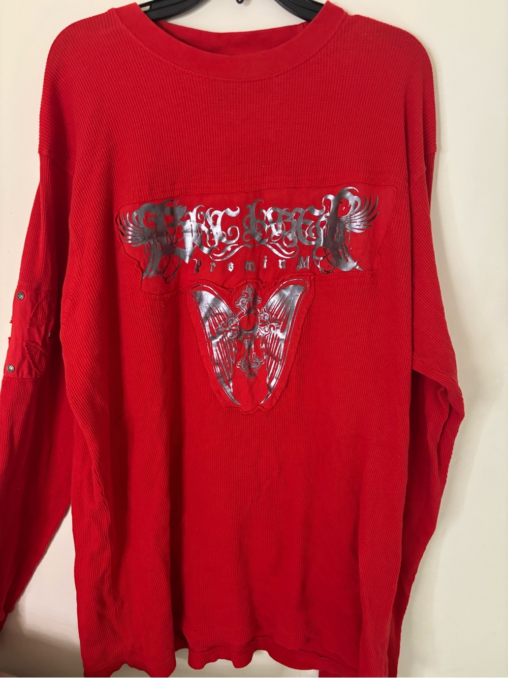 Black Label Red Long Sleeve Shirt with Silver Graphic